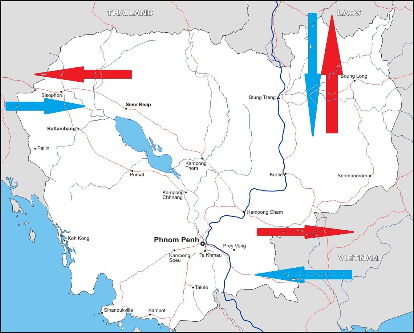 Les postes frontières Cambodgiens pour la Thaïlande, le Laos, le Vietnam