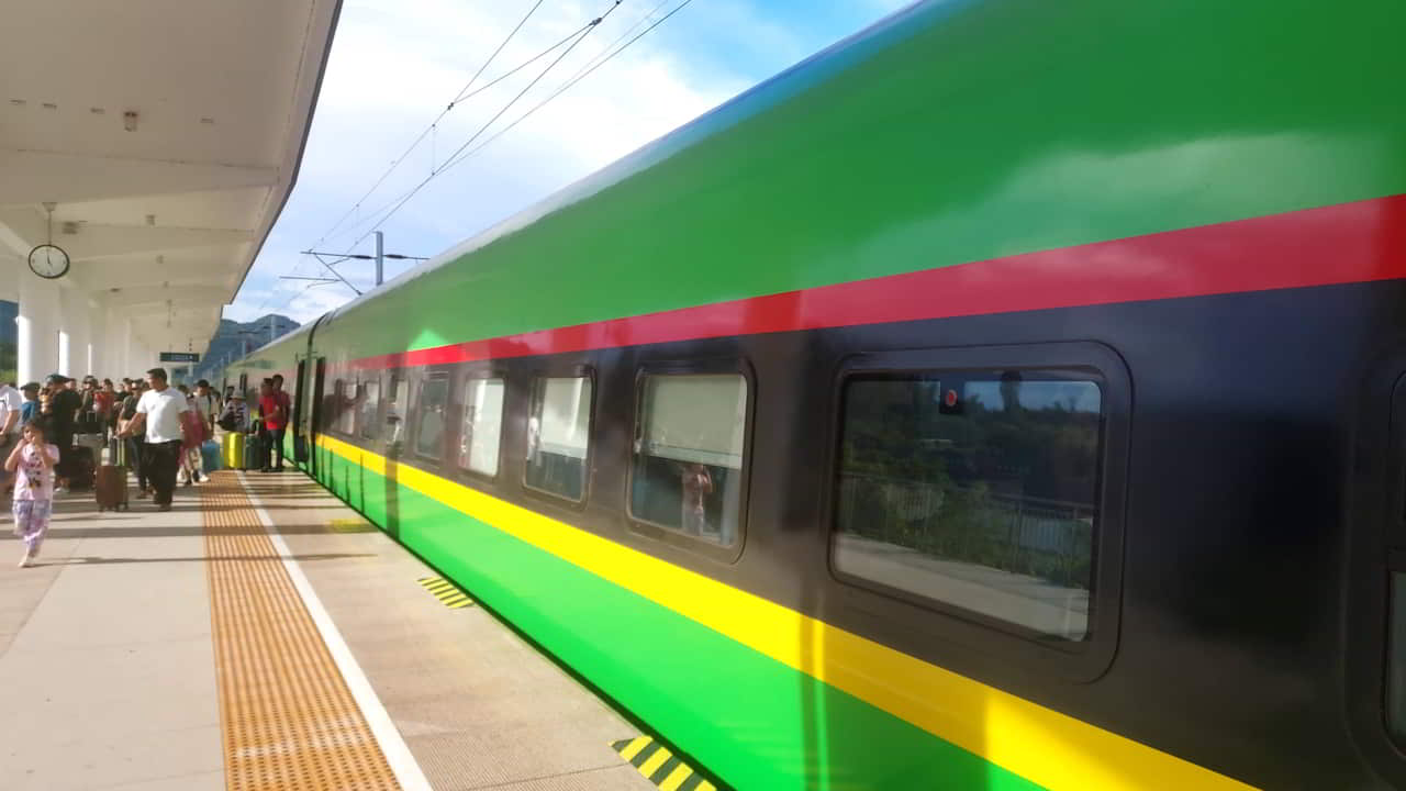 Platform at Luang Prabang station with the Laos-China Railway train