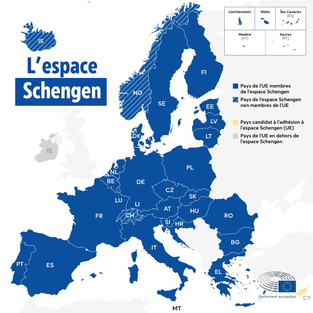 Les pays concernés par le visa Schengen