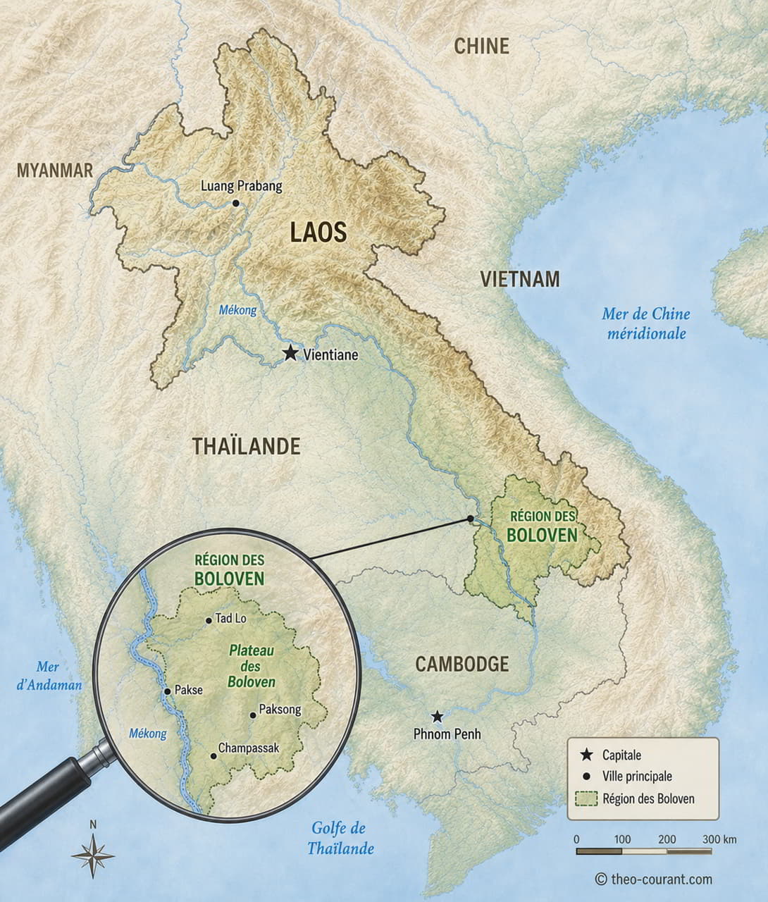 Carte générale du plateau des Bolovens sud Laos